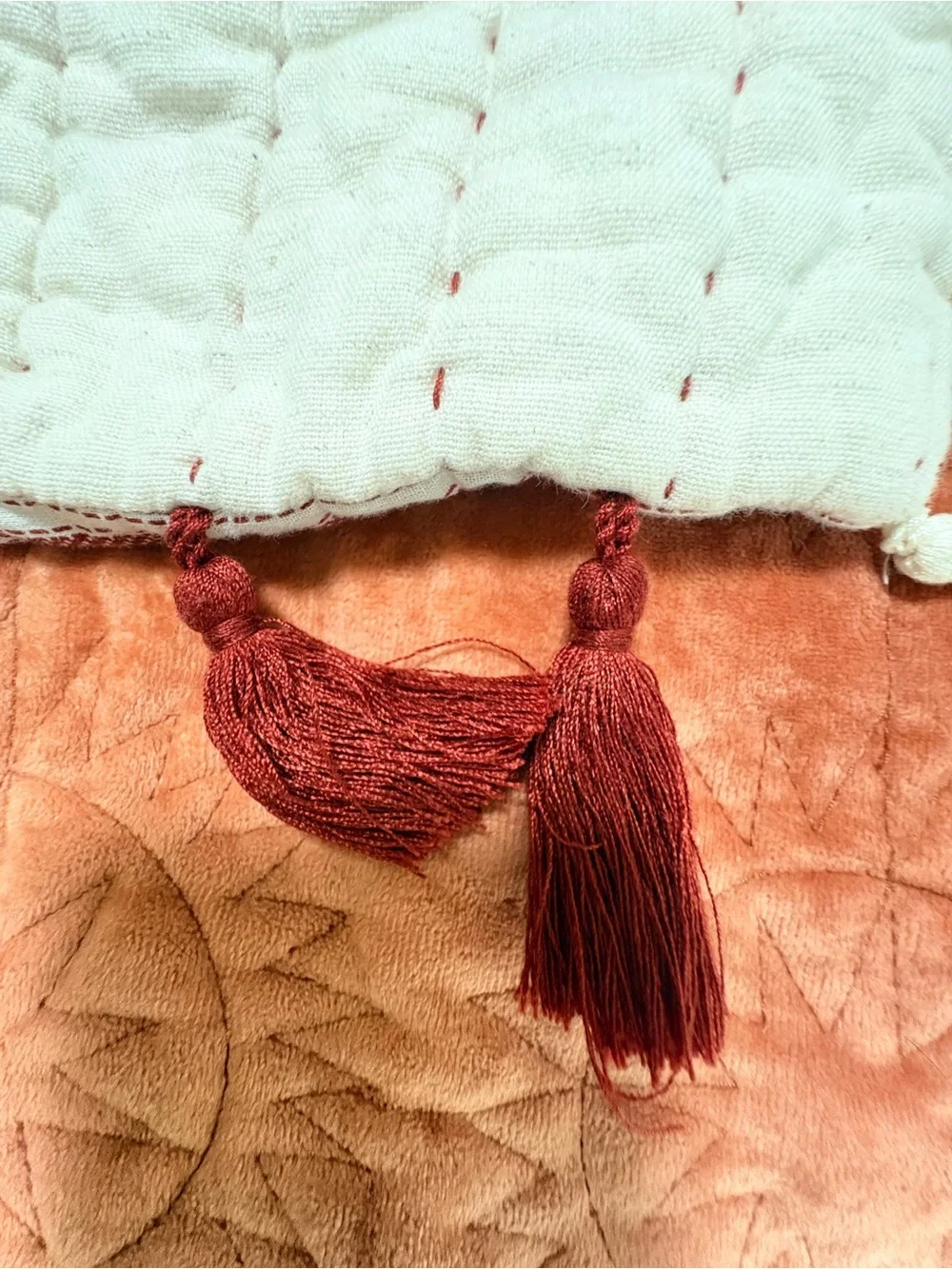 Pottery Barn Nellie Quilted King Shams Pair Ticking Stripe Tassel Boho Set